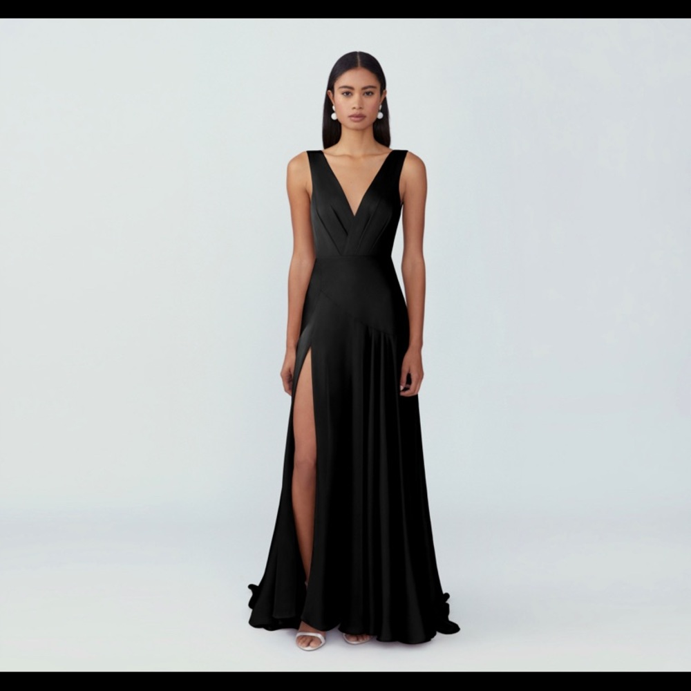 Fame and Partners Black Satin Gown
